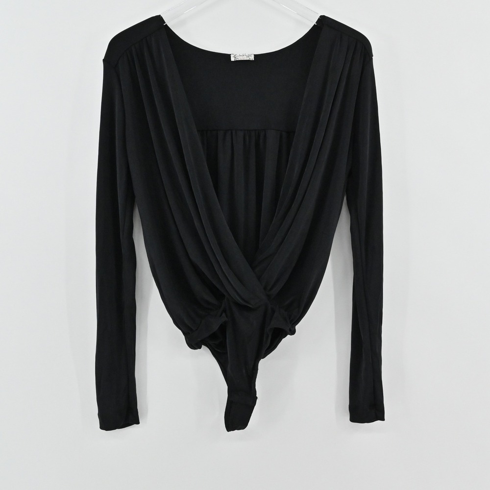 Free People Intimately Move Along Bodice‎ Bodysuit Womens Size L Black Deep V